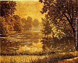 A Wooded River Landscape by Henri Biva
